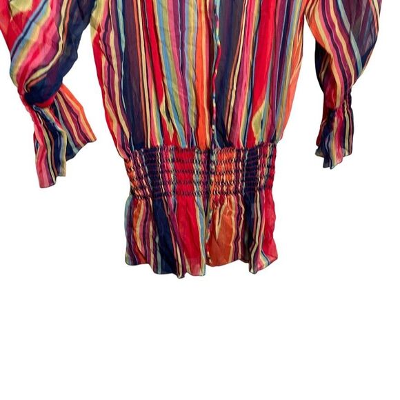 Rancho Estancia Blouse Women's XL Colorful Sheer Smocked Shirt Top Boho NWT - Picture 3 of 10